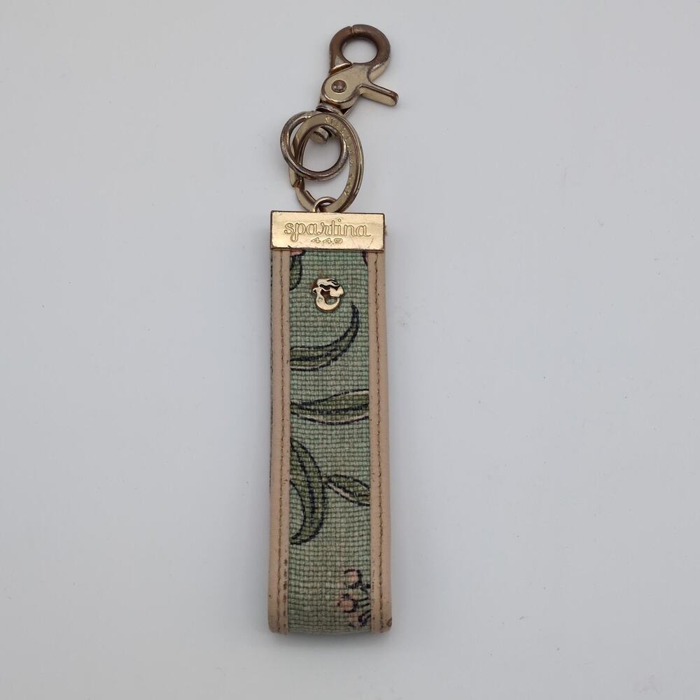 Spartina 449 Key Chain Womens One Size Green Floral Leather Wristlet Bracelet